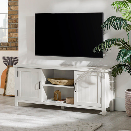 58" Modern Farmhouse Grooved 2 Door TV Stand - Luxio