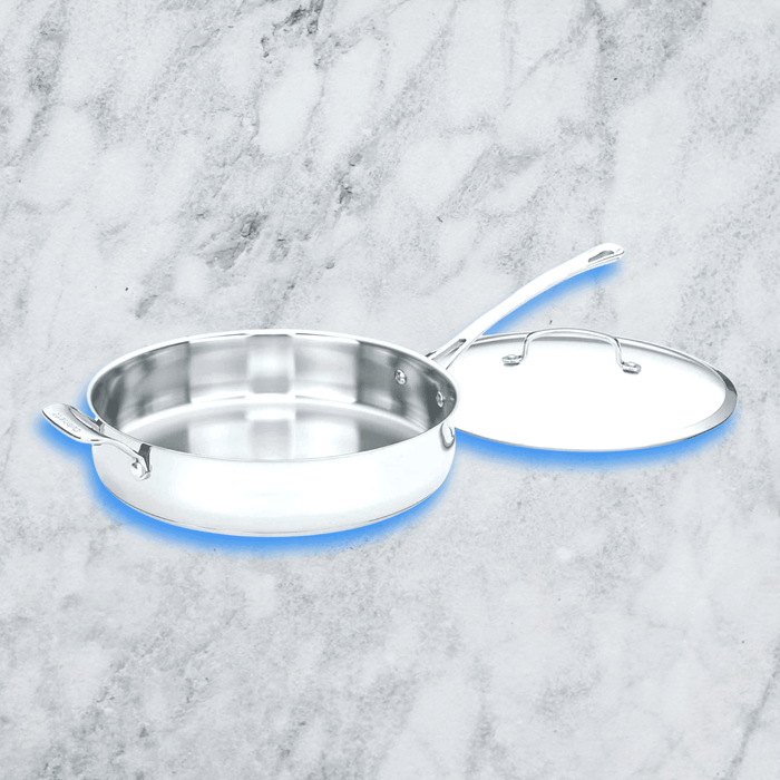 Cuisinart Contour Stainless 5-Quart Saute Pan with Helper Handle and Glass Cover,Silver - Luxio
