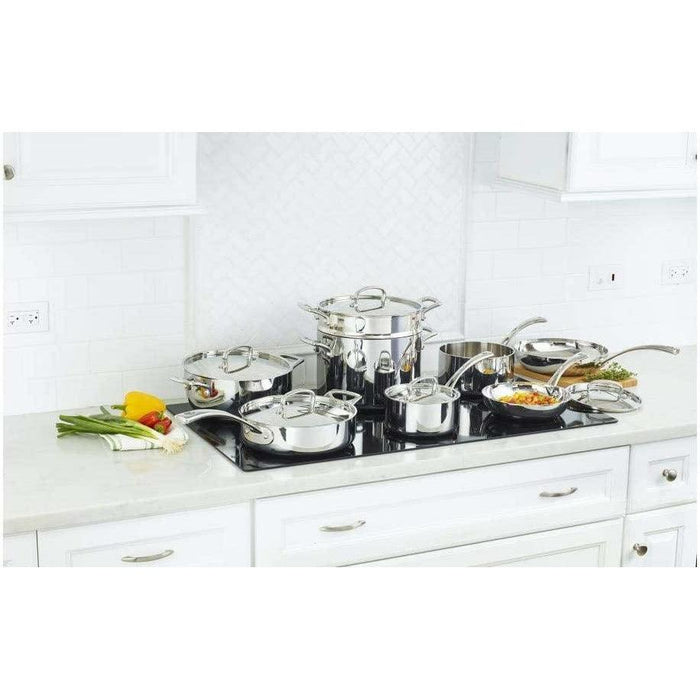Cuisinart French Classic Tri-Ply Stainless 13-Piece Cookware Set, Silver kitchen setting food being cooked (chives, peppers, etc)