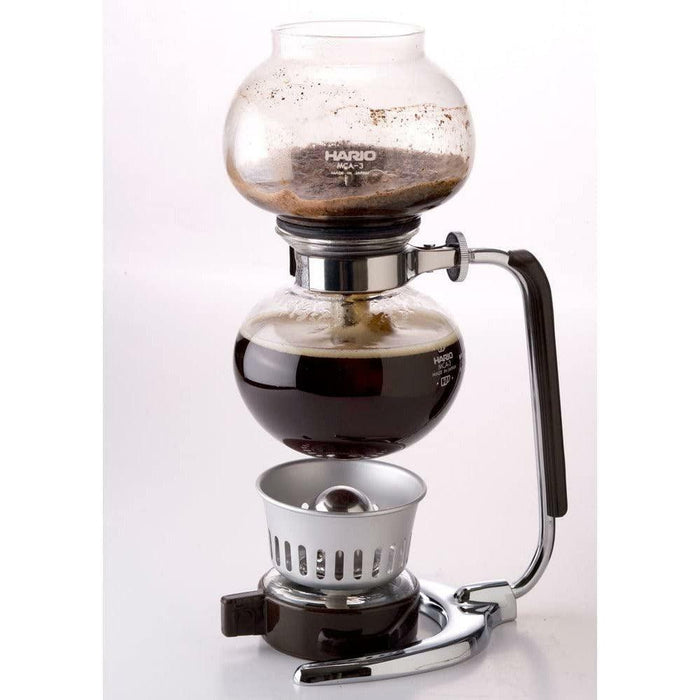 MCA-3_Hario_3-Cup_Coffe_Siphon_Moca Hot Coffee with burner on bottom