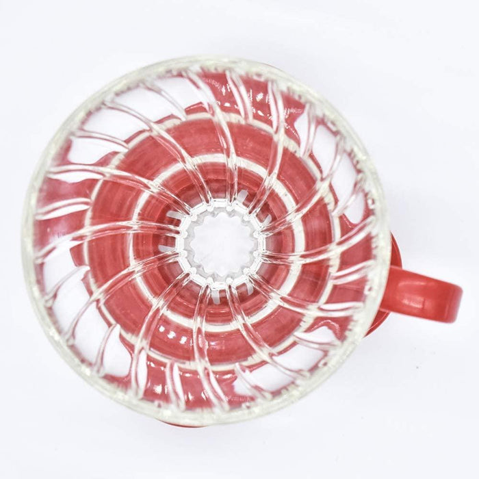 Hario V60 Glass Coffee Dripper, Size 01, Red top down view with white background