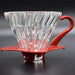 Hario V60 Glass Coffee Dripper, Size 01, Red side view with dark background