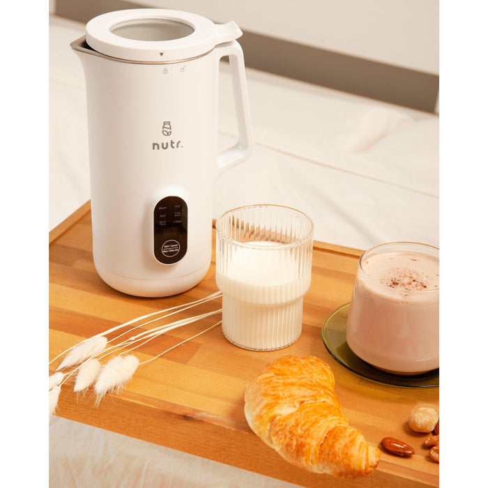 NUTR Machine Automatic Nut Milk Maker, Homemade Almond, Oat, Coconut, Soy, or Plant Based Milks and Non Dairy Beverages, Boil and Blend Single Servings, Stainless Steel, Self-Cleaning, White - Luxio